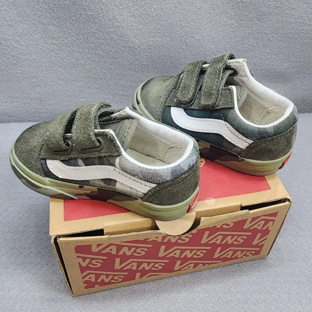 Vans Old‎ Skool V Plaid Camo Grape Leaf Green Sneakers Toddler 4.5 VN0A344KVDZ